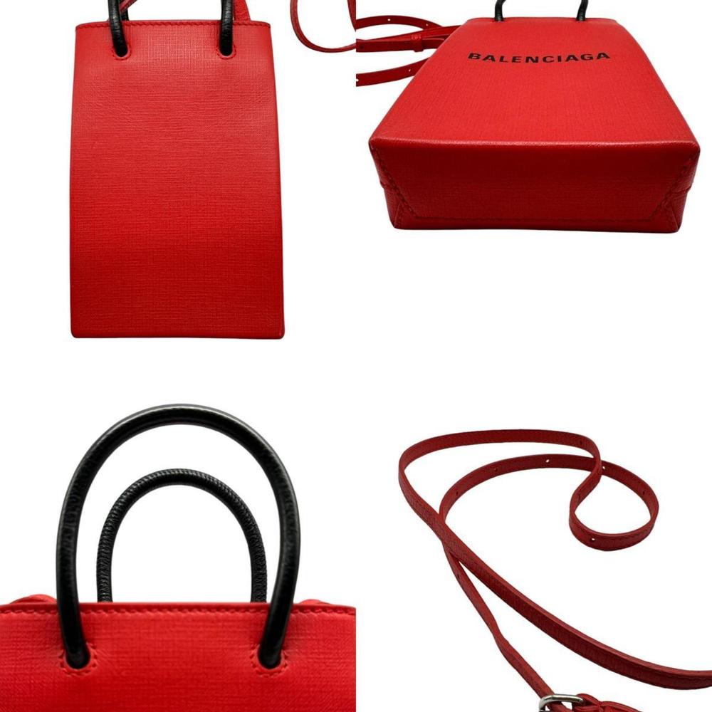BALENCIAGA Handbag Shoulder Bag Leather Red/Black Women's z0358 - Picture 3 of 5